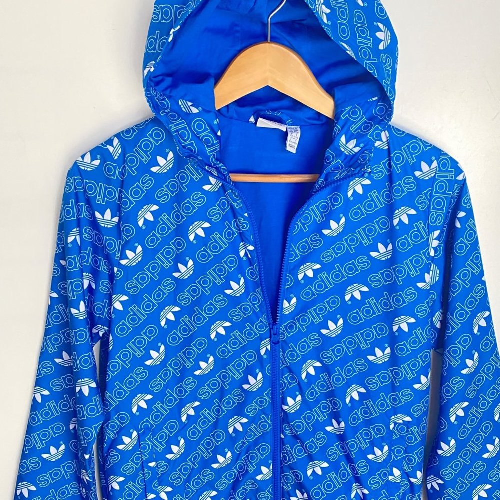 adidas Originals Boys' Big Trefoil Print Windbreaker DH2698 full zip sz US youth - Picture 2 of 7
